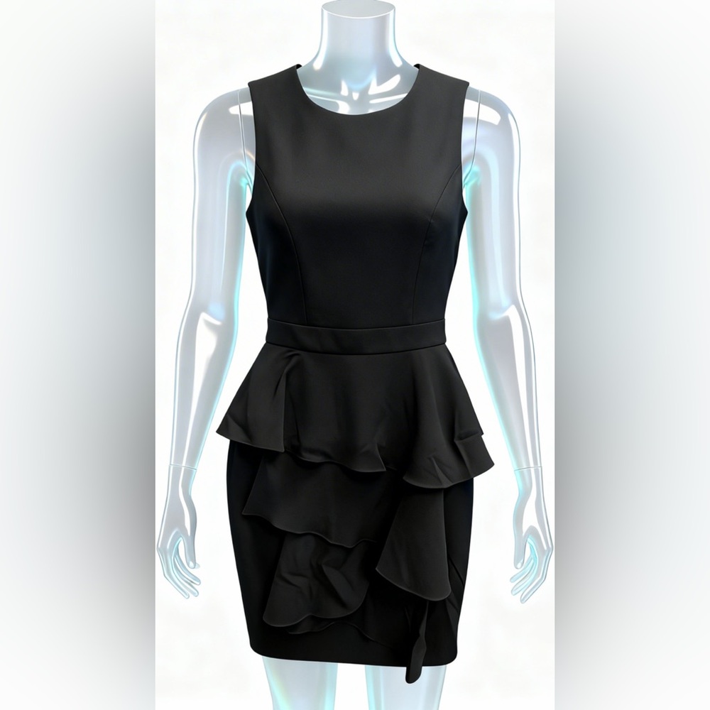 Eliza J Black Cascade Crepe Shearh Dress